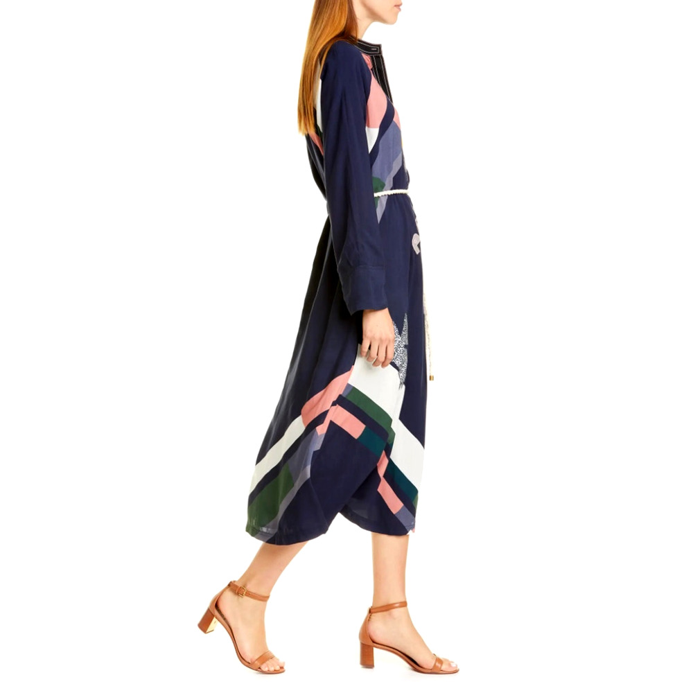 Tory Burch 6 Scarf Print Embroidered Shirt Dress $598 Rope Belt Long Sleeve Midi - Picture 11 of 13